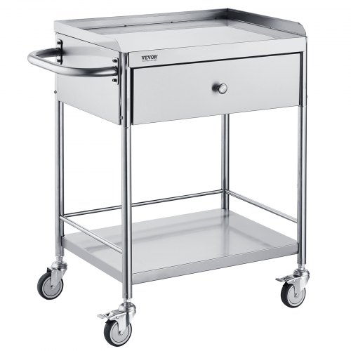 

VEVOR Medical Cart, 2-Layer Stainless Steel Cart 220 lbs Weight Capacity, Lab Utility Cart with 360° Silent Wheels and a Drawer for Lab, Clinic, Kitchen, Salon