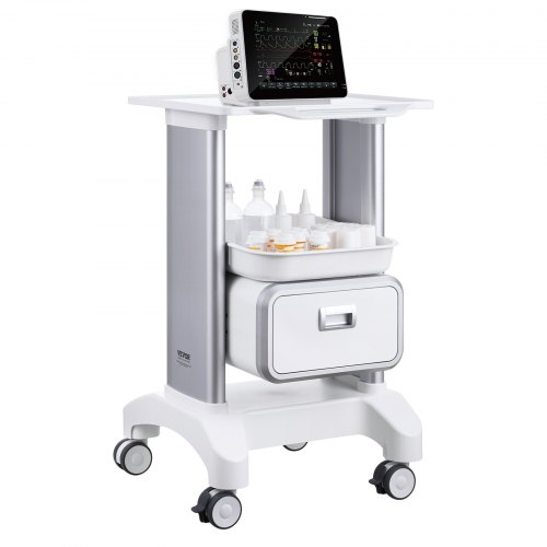 

VEVOR 2 Tiers Lab Carts Mobile Medical Cart with 1 Drawer & 1 Top Tray White