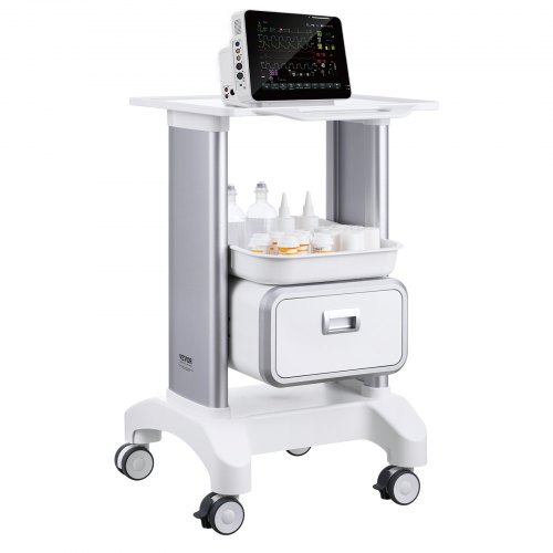 

VEVOR 2 Tiers Lab Carts Mobile Medical Cart with 1 Drawer & 1 Top Tray White, Trolley Storage Cart with ABS Material, Lab Rolling Cart with 4 Silent Wheels for Lab, Clinic, Hospital, Salon, Office