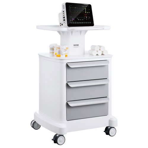 

VEVOR 4 Tiers Lab Carts Mobile Medical Cart with 3 Drawers & 1 Top Tray White
