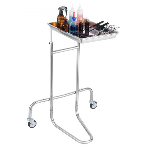 

VEVOR Stainless Steel Lab Cart with Single Tray & 2 Silent Wheels for Lab Clinic