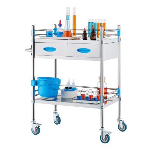 

Medical Dental Lab Serving Cart Trolley 2 Tiers Portable Stainless Steel