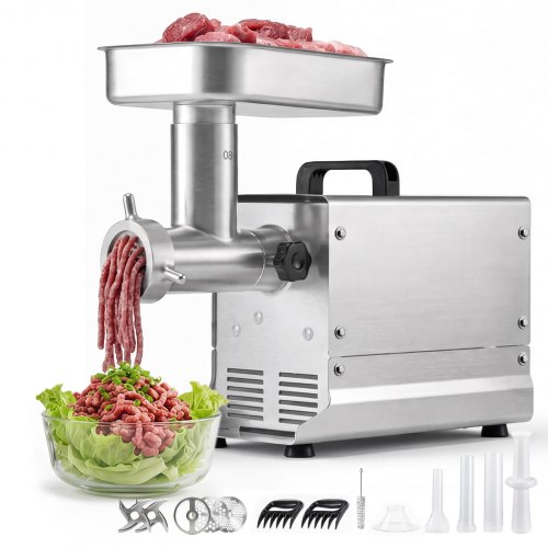 VEVOR Commercial Meat Grinder, 8 Lbs/Min Capacity, #8 Electric Meat Mincer with 3 Plates, 3 Sausage Stuffing Tubes, 350W/0.5HP Stainless Steel Sausage