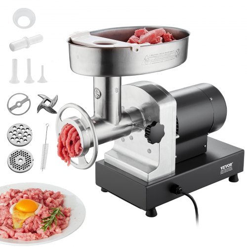 VEVOR kommerzieller elektrischer Fleischwolf Wurstmaschine 2,72 kg/Min. 350 W, industrieller Fleischwolf mit Klinge & Mahlplatte, multifunktionaler Fleischwolf aus Edelstahl für Küche & Restaurant