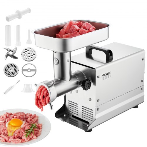 

VEVOR Meat Grinder, 5 Lbs/Min Capacity Electric Meat Grinders with Blade, Grinding Plate, Sausage Maker, Stainless Steel Commercial Meat Mincer for Kitchen Restaurant Butcher Store