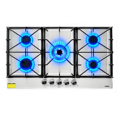 

VEVOR 36 inch Gas Cooktop 5 Burners Gas Stove Top, Max 38300BTU Built-in Stainless Steel Stove Top LPG/NG Convertible Dual Fuel Cooktop Stoves with SABAF Dual-Ring Burner for Kitchen Apartment Rvs