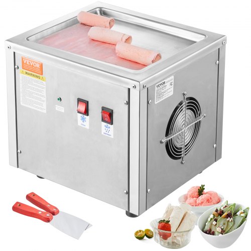 

VEVOR Fried Ice Cream Roll Machine, 11" x 9.5" Stir-Fried Ice Cream Pan, Stainless Steel Rolled Ice Cream Maker with Compressor and 2 Scrapers, for Making Ice Cream, Frozen Yogurt, Ice Cream Rolls