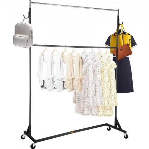 Heavy Duty Rolling Clothes Rack Hanging Garment Double Bar Durable Dry Hanger US 