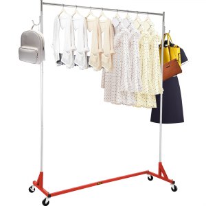 Acecoree Premium Heavy Duty Adjustable Single Rail Clothes Rack Portable Extendable Rolling Drying Clothes Hanger Garment with Wheels and Brake 