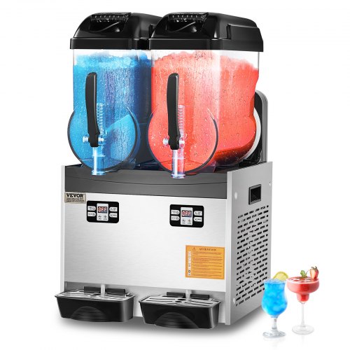 VEVOR Commercial Slushy Machine, 12Lx2 Double Tank Frozen Drink Machine, 96 Cups Stainless Steel Margarita Smoothie Frozen Drink Maker, Slushie Maker for Home Party Restaurants Cafe Bars