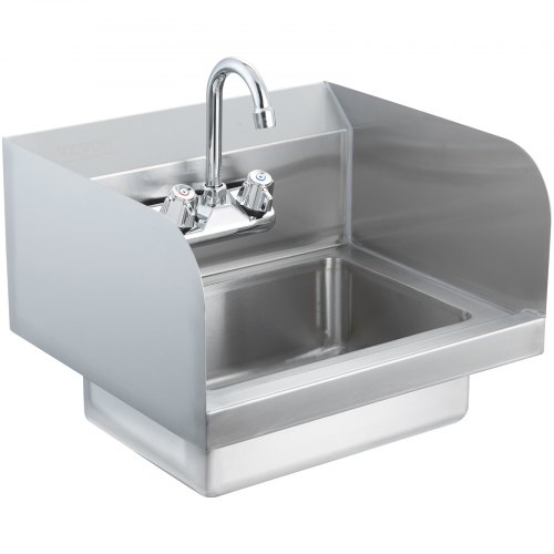 

VEVOR Commercial Hand Sink with Faucet and Side Splash, Stainless Steel Sink for Washing, Small Hand Washing Sink, Wall Mount Hand Basin for Restaurant, Kitchen, Bar, Garage and Home, 17x12.8 inch