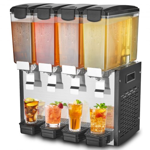 VEVOR Commercial Beverage Dispenser, 4 Tanks 10 L Per Tank Juice Dispenser, 430W Stainless Steel Ice Tea Drink Machine with 7â-12â Cooling Tempera