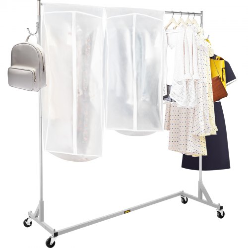 VEVOR Z Rack, Industrial Grade Z Base Garment Rack, Height Adjustable Rolling Z Garment Rack, Sturdy Steel Z Base Clothing Rack w/ Lockable Casters for Home Clothing Store Display w/ Cover Silver