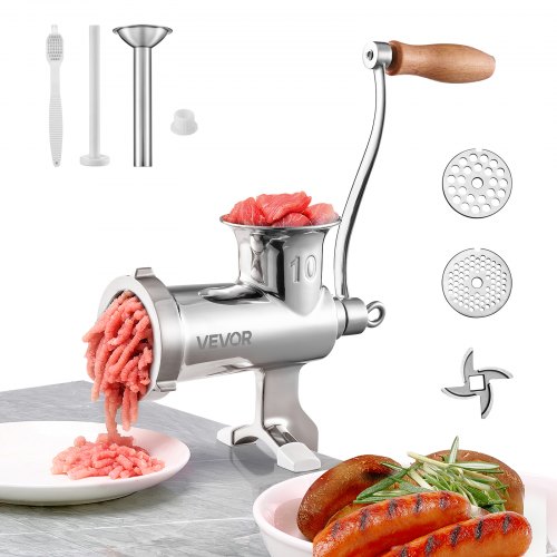 VEVOR VEVOR Manual Meat Grinder, All Parts Stainless Steel, Hand Operated Meat Grinding Machine with Tabletop Clamp, 2 Grinding Plates & Sausage Stuffer, Id sold by VEVOR AU