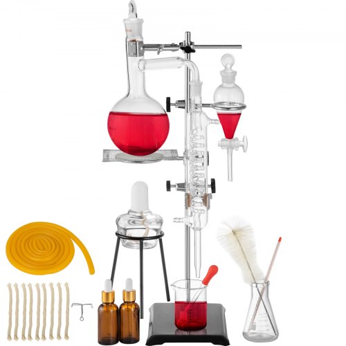 

500ML Distillation Apparatus Lab Glassware Kit w/ Condenser Pure Water Oil Steam