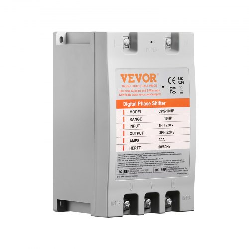 VEVOR 3 Phase Converter - 10HP 30A 220V Single Phase to 3 Phase Converter, Digital Phase Shifter for Residential and Light Commercial Use, 220V Input/