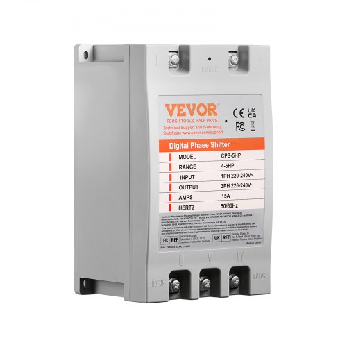 VEVOR 3 Phase Converter- 5HP 15A 220V Single Phase To 3 Phase Converter, Digital Phase Shifter For Residential And Light Commercial Use, 220V-240V Inp