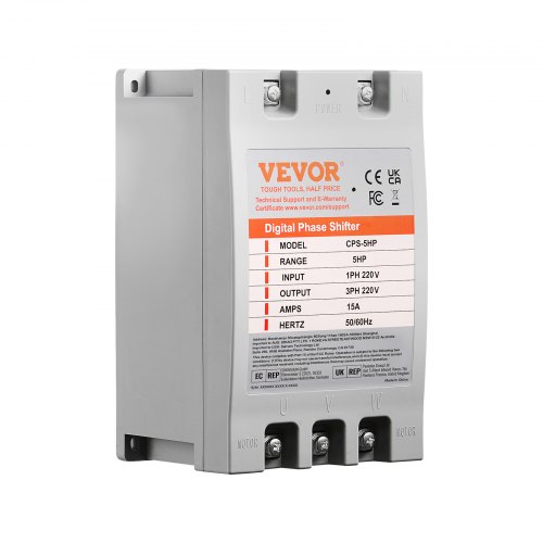VEVOR 3 Phase Converter - 5HP 15A 220V Single Phase to 3 Phase Converter, Digital Phase Shifter for Residential and Light Commercial Use, 220V Input/O