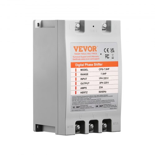 VEVOR 3 Phase Converter- 7.5HP 23A 220V Single Phase to 3 Phase Converter, Digital Phase Shifter for Residential & Light Commercial Use, 220V Input/Ou