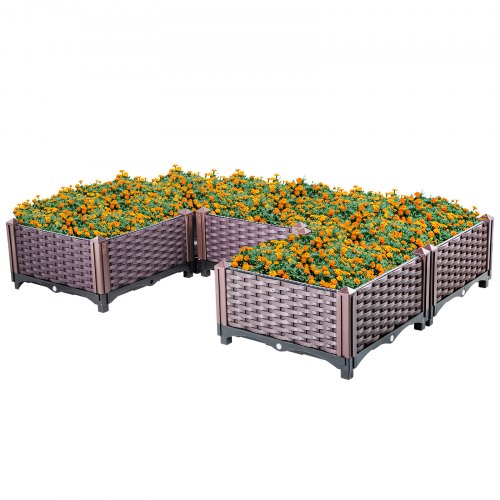 VEVOR Plastic Raised Garden Bed Flower Box Kit 9"H Brown Rattan Style Set of 5