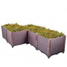 Vevor Plastic Raised Garden Bed Flower Box Kit 14.5" Brown Rattan Style Set Of 5