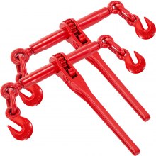 VEVOR Chain Binder 3/8in x 1/2in, Ratchet Load Binder 9215lbs Capacity, Ratchet Lever Binder w/ G70 Hooks, Adjustable Length, Ratchet Chain Binder for Tie Down, Hauling, Towing, 2 Packs in Red