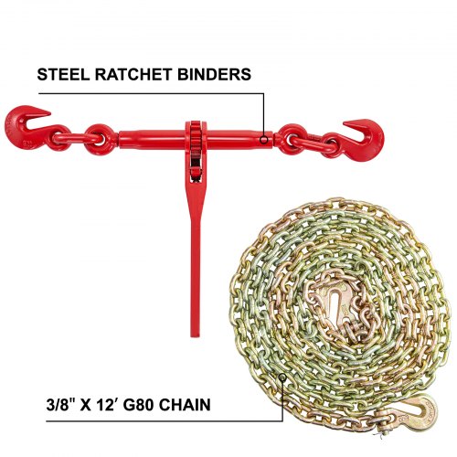 1/2" 9215lbs for Tie Down 2pack VEVOR 2 Ratchet Chain Load Binder 3/8" 