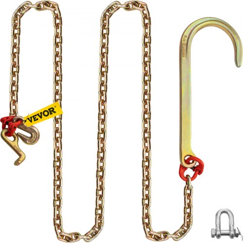 Vevor 5/16"x10' Long Shank J Hook Tow Chain W/ 15" Large J Hooks & T Hooks X1