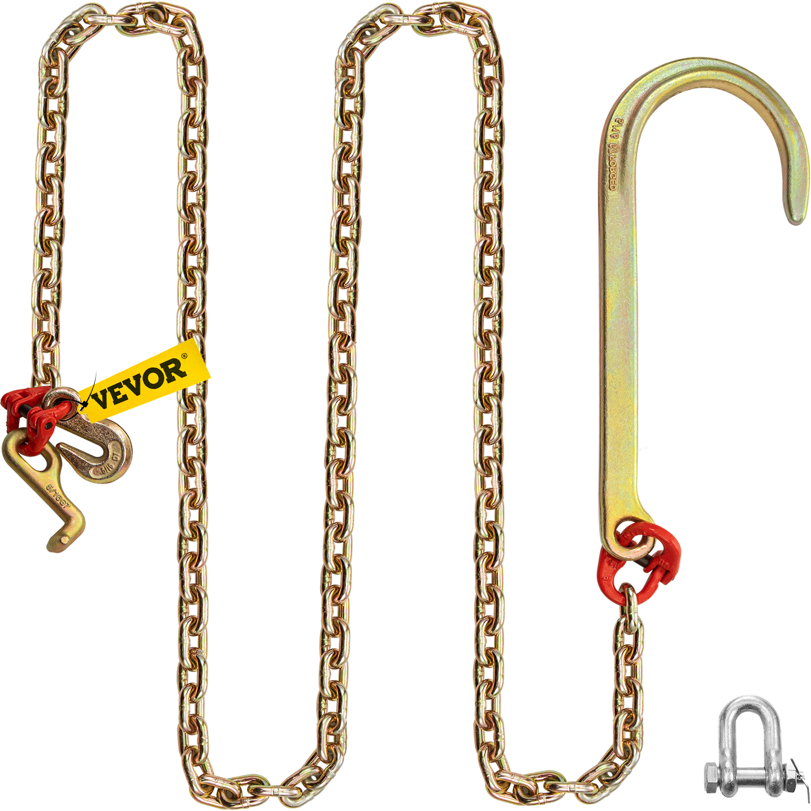 Vevor 5/16"x10' Long Shank J Hook Tow Chain W/ 15" Large J Hooks & T Hooks X1 от Vevor Many GEOs