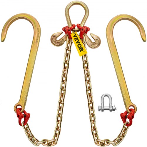 Fekuar 5/16x10 Transport J Hook Tow Chain Long Shank V Bridle T Hooks Pear Link Grab Hooks Set of 2 