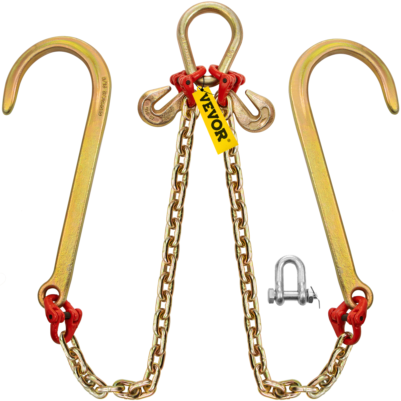 Vevor 5/16"x2' Long Shank J Hook Tow Chain W/ 15" Large J Hooks & Grab Hooks от Vevor Many GEOs