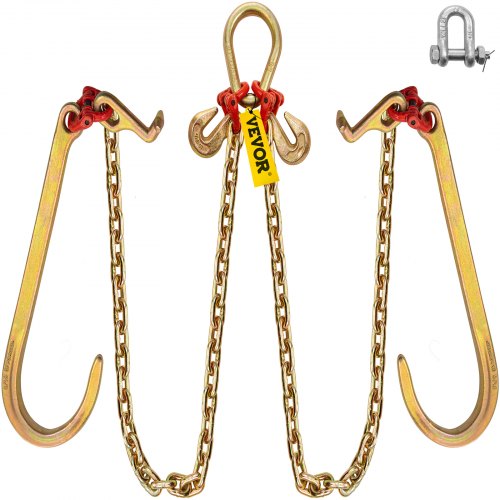 

VEVOR V Bridle Chain, 5/16 in x 3 ft Bridle Tow Chain, Grade 80 V-Bridle Transport Chain, 9260 Lbs Break Strength with TJ Hooks and Crab Hooks, Heavy Duty Pear Link Connector and Chain Shorteners