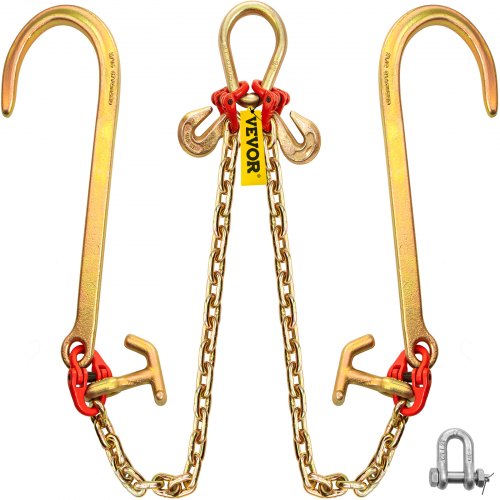 

VEVOR G80 V Bridle Chain, 5/16" x 2' Towing Chain Bridle with 15" J Hooks, R Hooks & Grab Hooks, Heavy Duty Transport Chain Bridle with 10800 lbs Safe Working Load for Flatbed Truck Wrecker Recovery