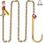 VEVOR J Hook Chain, 5/16 in x 10 ft Bridle Tow Chain, Grade 80 Bridle Transport Chain, Alloy Steel Chain with J Hook, Safe J Hooks Towing Strap, 9260 Lbs Break Strength Tow Hooks for Trucks