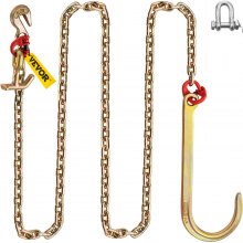 VEVOR 5/16"x10' Long Shank J Hook Tow Chain w/ 15" Large J Hook & T Hook X1