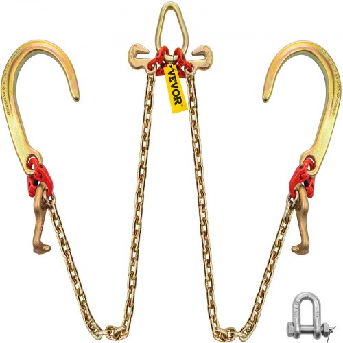 Vevor G80 V-chain Bridle Large J Hook & Grab Hook, 2' Leg Tow Chain 9260 Wll