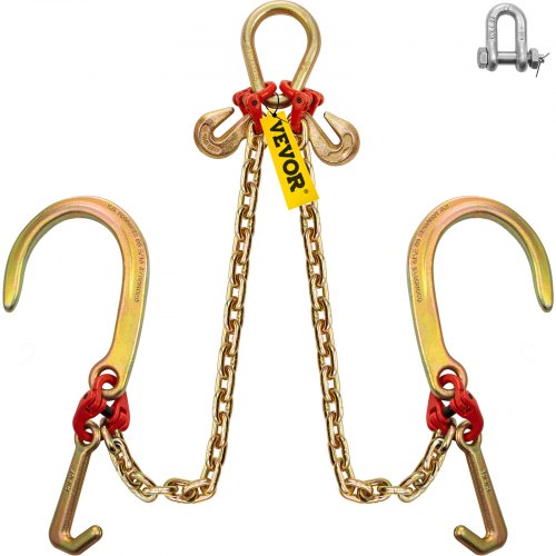 

VEVOR V Chain with TJ Hooks and Crab Hooks, 23.6"X0.3" G80 Alloy Steel Chain J Hook Chains for Towing, 9260 lbs Working Load Limit Bridle Tow Chain, Bridle Chain Truck Towing Straps Safe Hook 2PCS