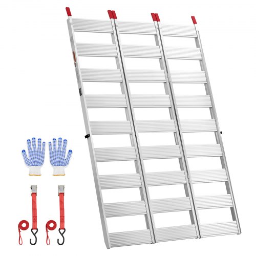 

VEVOR Aluminum Trailer Ramps, 76 x 50 in Tri-Folding Truck Ramps with Straps & Non-Slip Rubber Fingers, 1500LBS Capacity ATV Loading Ramps for Pickup Trucks, Motorcycles, Lawn Mowers, Tractors, Carts