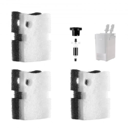 VEVOR Aquarium Filter Media Pads, 6 PCS with Impeller for AQ700 & AQ1000, Canister Floss Replacement Media for Fish Tank, Zirconia Impeller Shaft, 3 Black Polyurethane Foam & 3 White Polyester Fiber