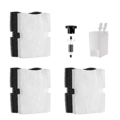 VEVOR Aquarium Filter Media Pads, 6 PCS Replacement with Impeller for AQ500, Canister Floss Replacement for Fish Tank, Zirconia Impeller Shaft, 3 Black Polyurethane Foam & 3 White Polyester Fiber Pads
