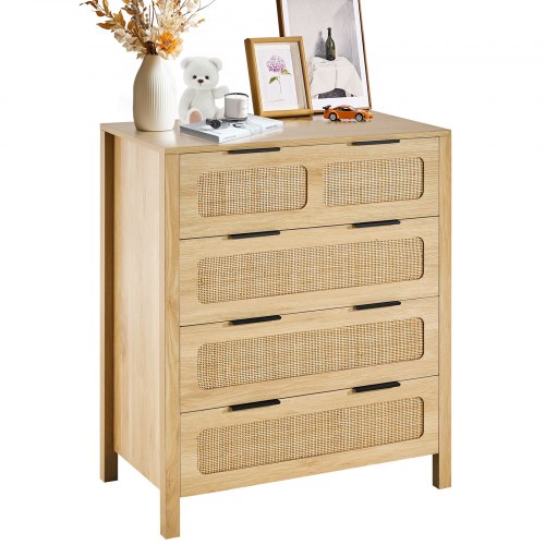 

VEVOR 4 Drawer Rattan Dresser, Boho Dresser, Rattan Chest of Drawers with Spacious Storage, Natural Rattan Dresser for Bedroom, Living Room & Hallway,Rattan Nightstand with Sturdy Handles&Legs, Natural Wood