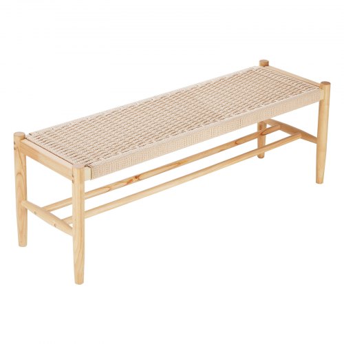 VEVOR Rattan Bench, 47.6"" Wooden Rattan Bench with Shoe Storage, Entryway Bench with Oak Wood Legs, Solid Wood Boho Bench with Hand Woven Rattan, for