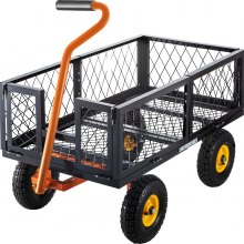 VEVOR Steel Garden Cart, 1200lbs Capacity Garden Utility Cart, 39'' L x 22'' W x 11'' H Steel Utility Wagon, Outdoor Lawn Wagon w/ Removable Sides, 10'' Pneumatic Tires, Adjustable Handle, Black