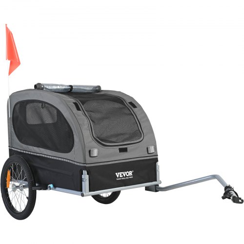 

VEVOR Dog Bike Trailer, Supports up to 40 kg, Pet Cart Bicycle Carrier, Easy Folding Frame with Quick Release Wheels, Universal Bicycle Coupler, Reflectors, Flag, Collapsible to Store, Black/Gray