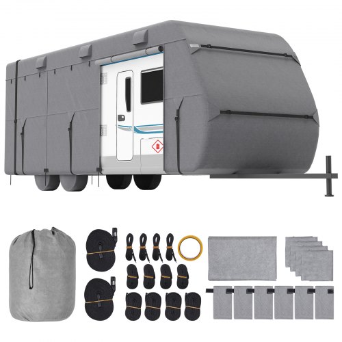 

VEVOR Travel Trailer Cover, 18-20 ft RV Cover, 4-Layer Non-Woven Fabric Camper Cover, Waterproof, Windproof and Rip-Stop Class A RV Cover, with Storage Bag, Repair Patches, Straps and Tire Covers