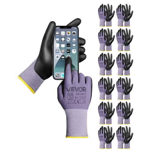 

VEVOR Work Gloves 12-Pair Touch Screen Nitrile-Coated Garden Construction Gloves