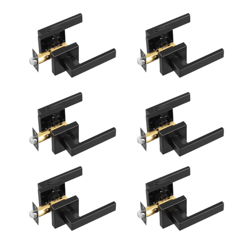 VEVOR Passage Door Handle, 6 Pack Matte Black Door Lever, Left or Right Handing Reversible Lever Non-Locking, 45° Rotation to Open, Universal Square Interior for Hallways, Closets, Meeting Spaces
