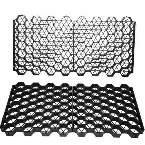 VEVOR Permeable Pavers 1.9" Depth Gravel Driveway Grid Flat-Interlocked Grass Pavers HDPE Black Plastic Shed Base for Landscaping and Soil Reinforcement in Parking Lots/Fire Lanes (Pack of 4-11 Sf)