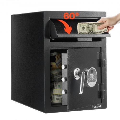 VEVOR 1.2 Cubic Feet Drop Safe, Large Capacity Front Drop Slot Safe Box with Digital Keypad, Heavy Duty 2 Tiers Cash Depository Box with Spare Keys for Cash, Bank Slip, Jewelry, Document, Bill, Black TDSBXJ141420DFPNC001V9