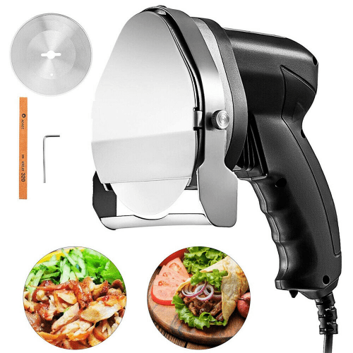 

VEVOR 110V Electric Shawarma 80W Professional Turkish Kebab Knife Stainless Steel Commercial Gyro Cutter 2800 RPM With 2 Blades Φ3.93/100mm Adjustable Thickness 0-8 mm